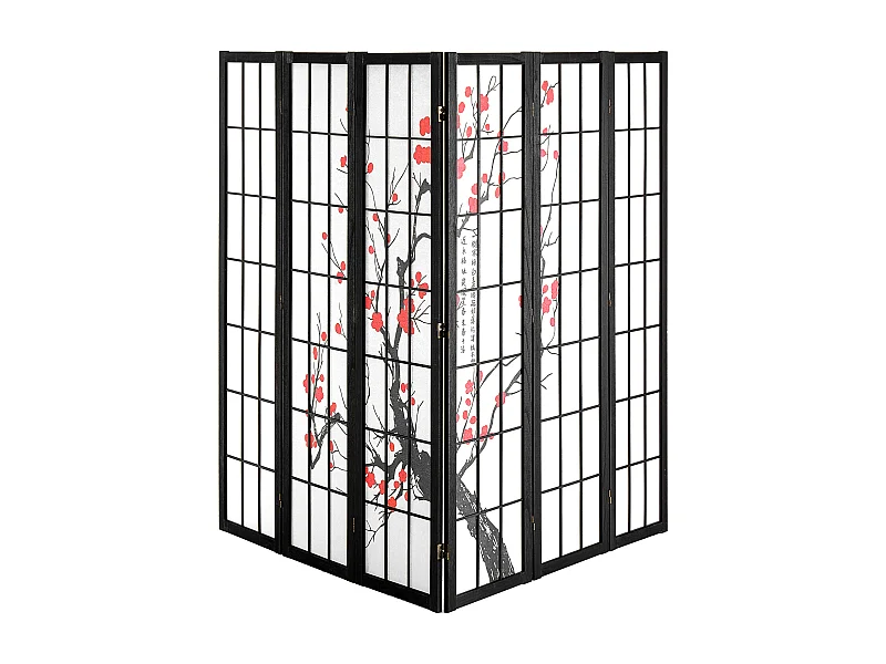 Cloison de Séparation SucceBuy, Cloison de Séparation Japonaise Paravent à 6 Panneaux Fleur de Cerisier, en bois pivoter à 360°, pour Séparation de Pièce