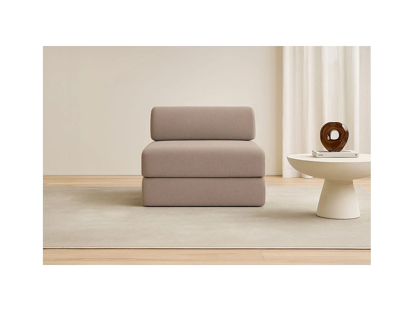 Fauteuil modulable et convertible - Tissu lisse - Marron