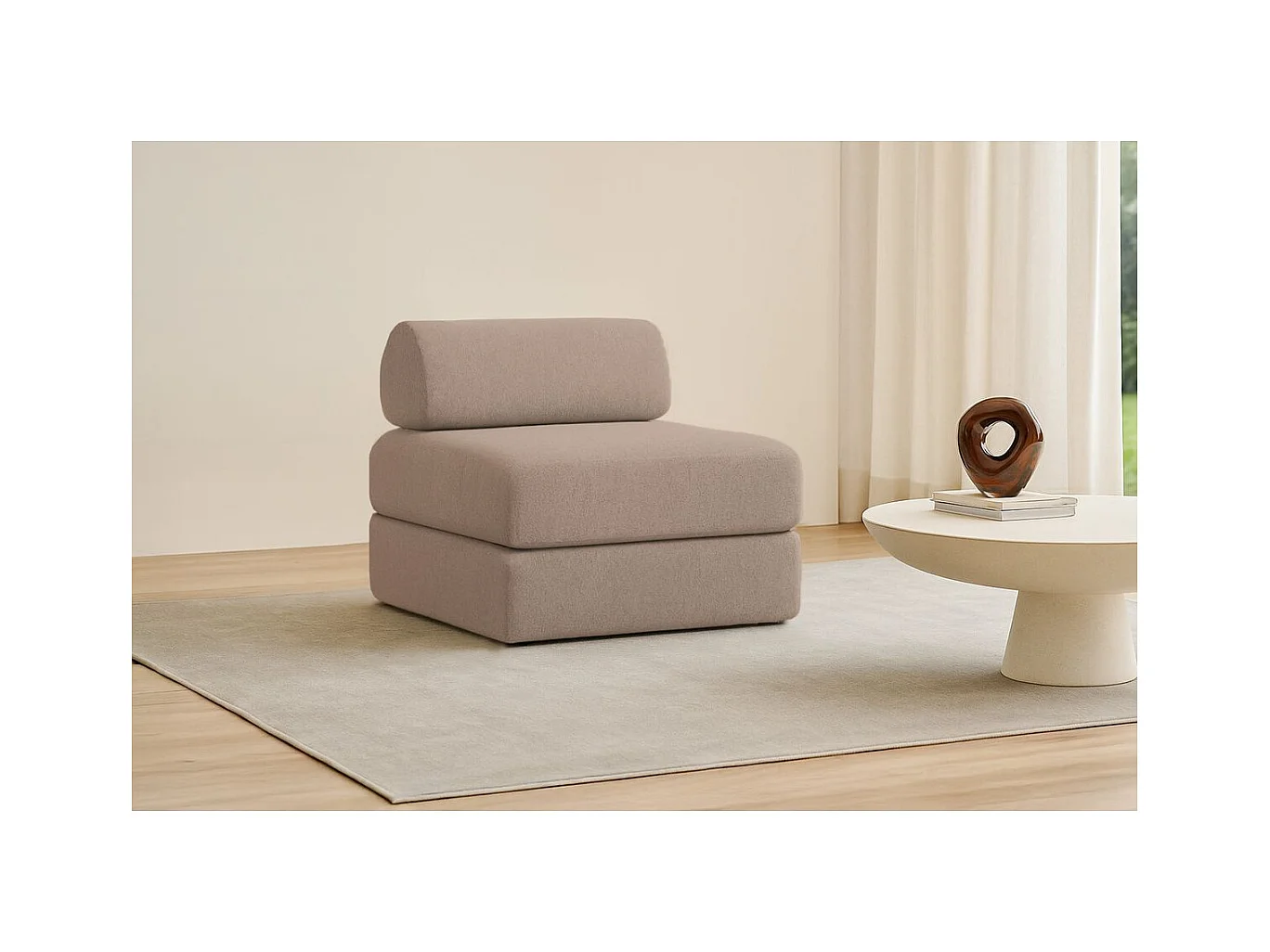 Fauteuil modulable et convertible - Tissu lisse - Marron