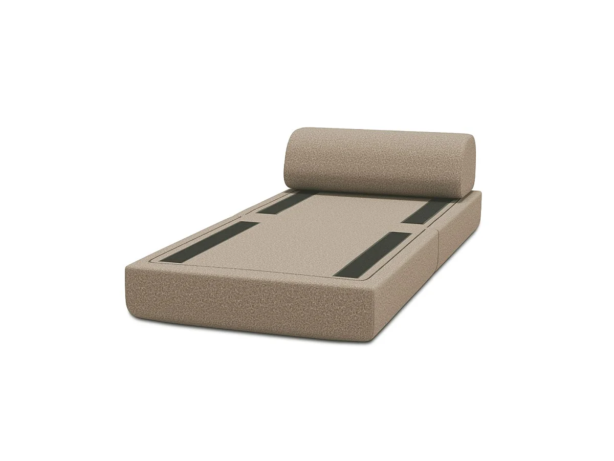 Omvormbare fauteuil in gladde bruine stof