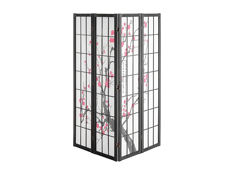 Trennwand SucceBuy, Japanische Trennwand, 4-Teiliger Paravent mit Kirschblütenmotiv, Tragbare Japanische Trennwand, aus Holz, um 360° Drehbar, zur Raumtrennung