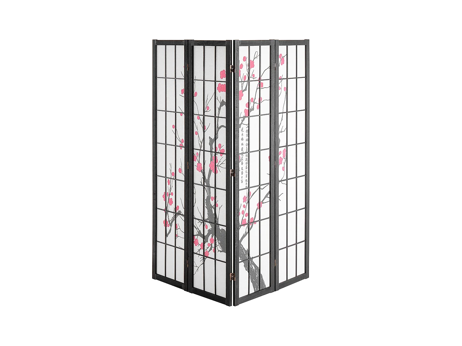 Cloison de Séparation SucceBuy, Cloison de Séparation Japonaise Paravent à 4 Panneaux Fleur de Cerisier, Portable, en bois pivoter à 360°, pour Séparation de Pièce