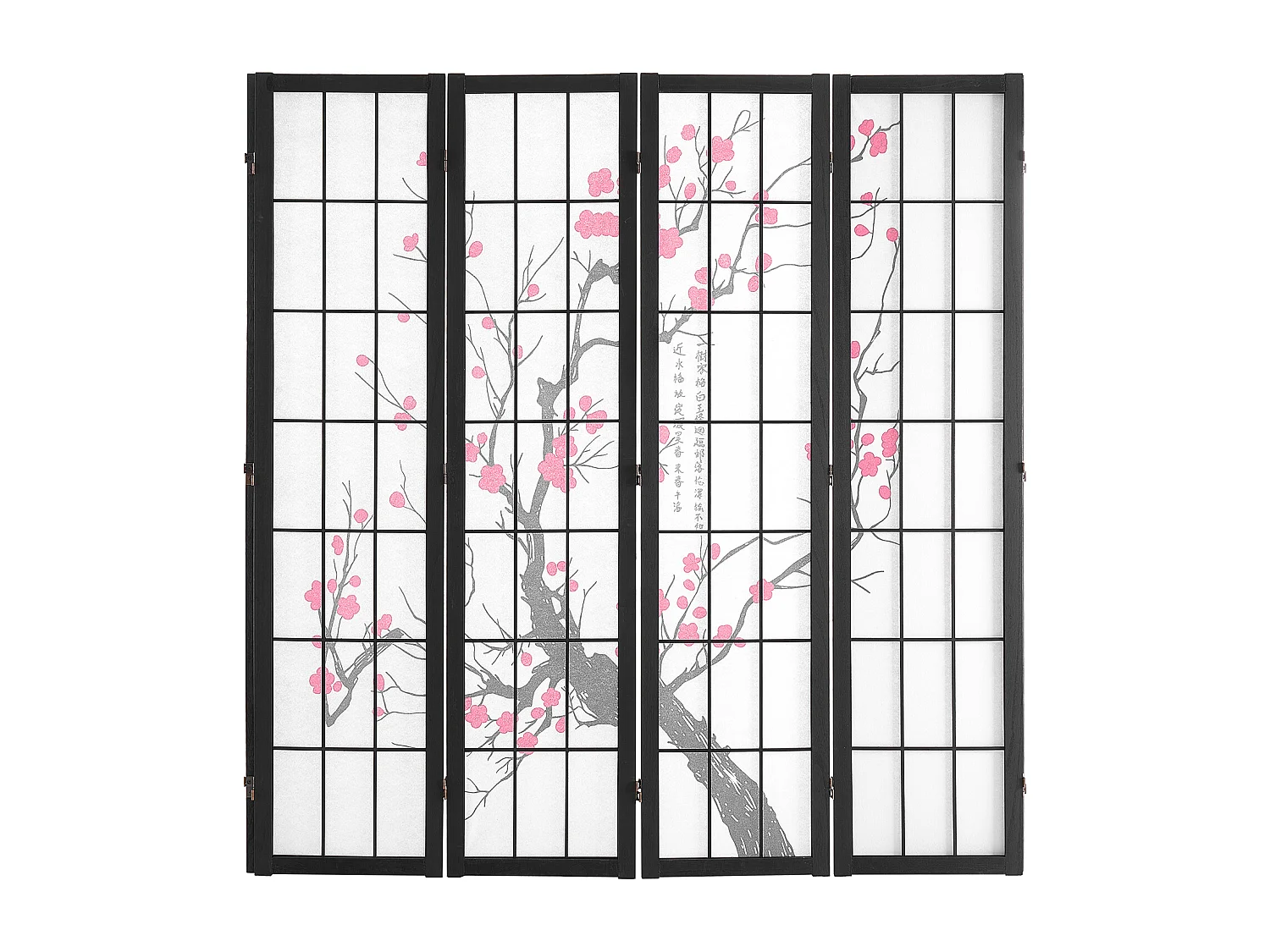 Cloison de Séparation SucceBuy, Cloison de Séparation Japonaise Paravent à 4 Panneaux Fleur de Cerisier, Portable, en bois pivoter à 360°, pour Séparation de Pièce