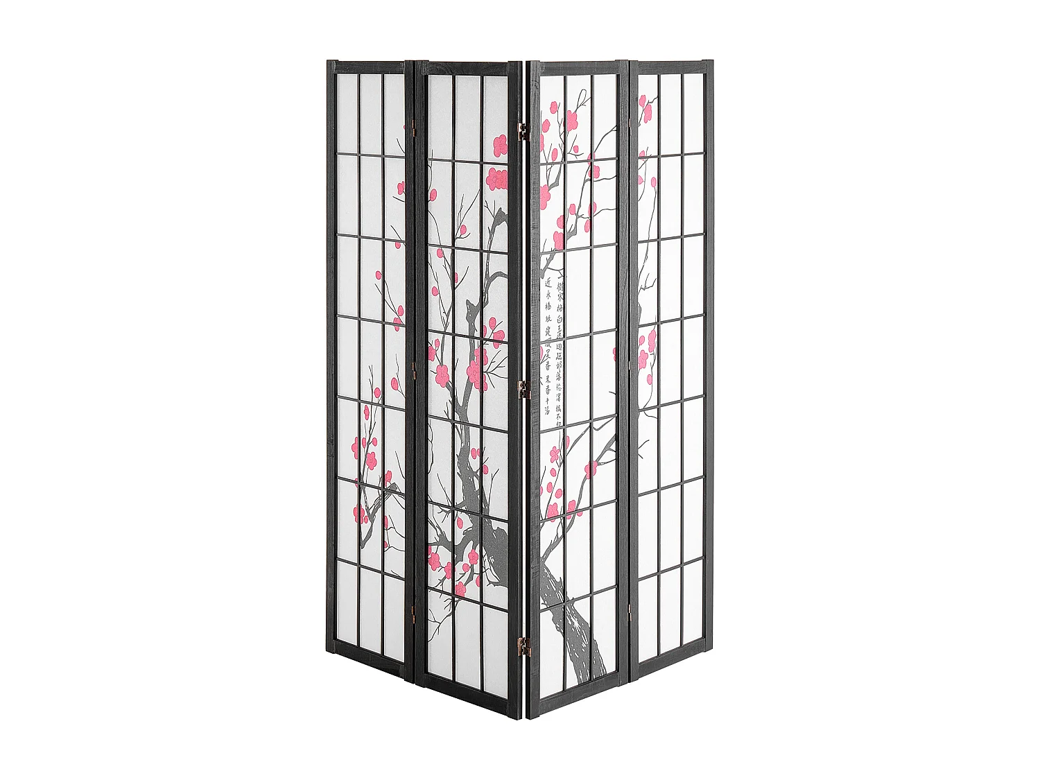 Przegroda SucceBuy, Japońska Przegroda z 4 Panelami z Motywem Kwiatów Wiśni, Przenośna Przegroda Japońska, Drewniana, Obracana o 360°, do Dzielenia Pomieszczeń