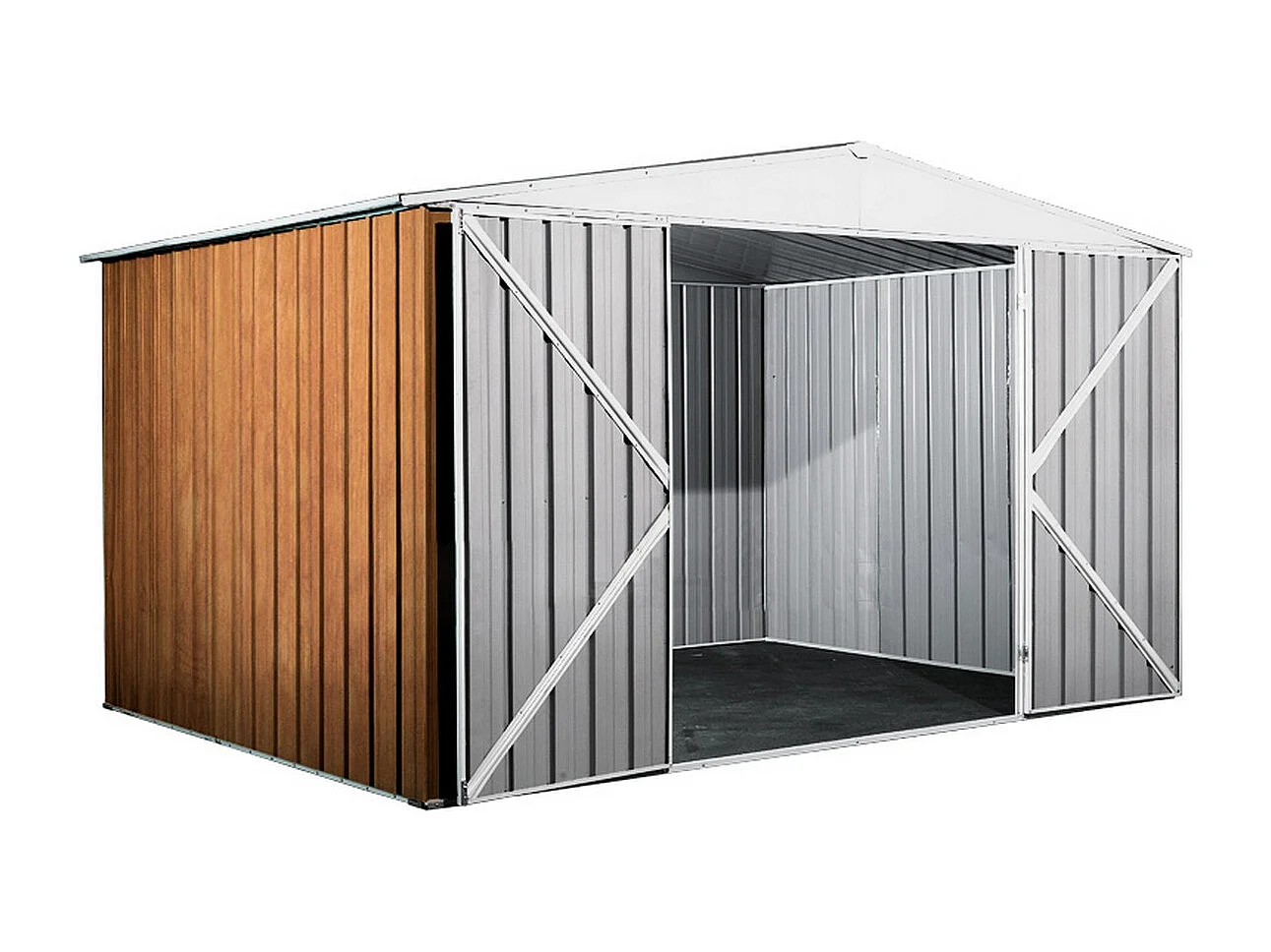 Box attrezzi giardino in Acciaio Zincato 360x260cm x h2.12m - 130KG - 9,36mq - FINITURA LEGNO