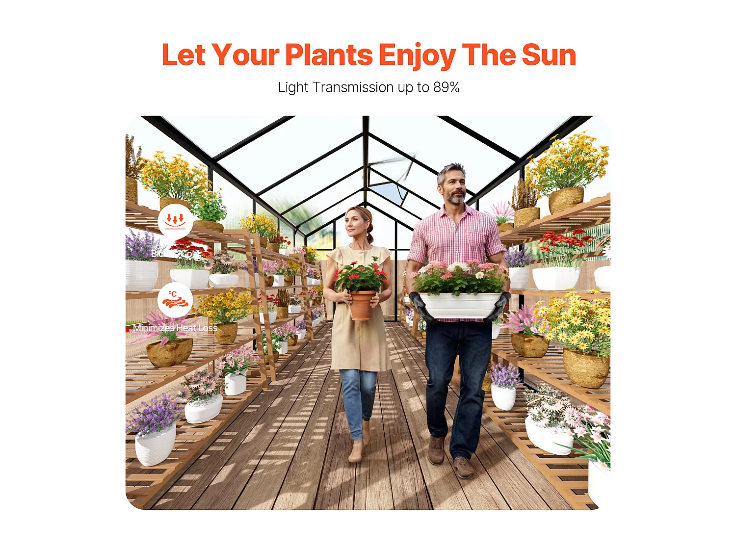Serre en Polycarbonate SucceBuy, 236x346x206 cm, Option de Promenade Extérieure pour Jardin