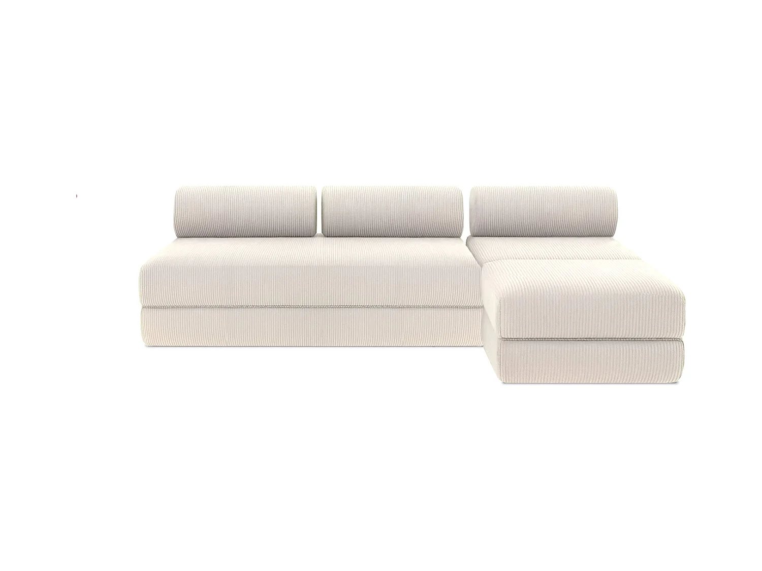 Canapé d'angle modulable et convertible 6 places - Velours côtelé - Blanc