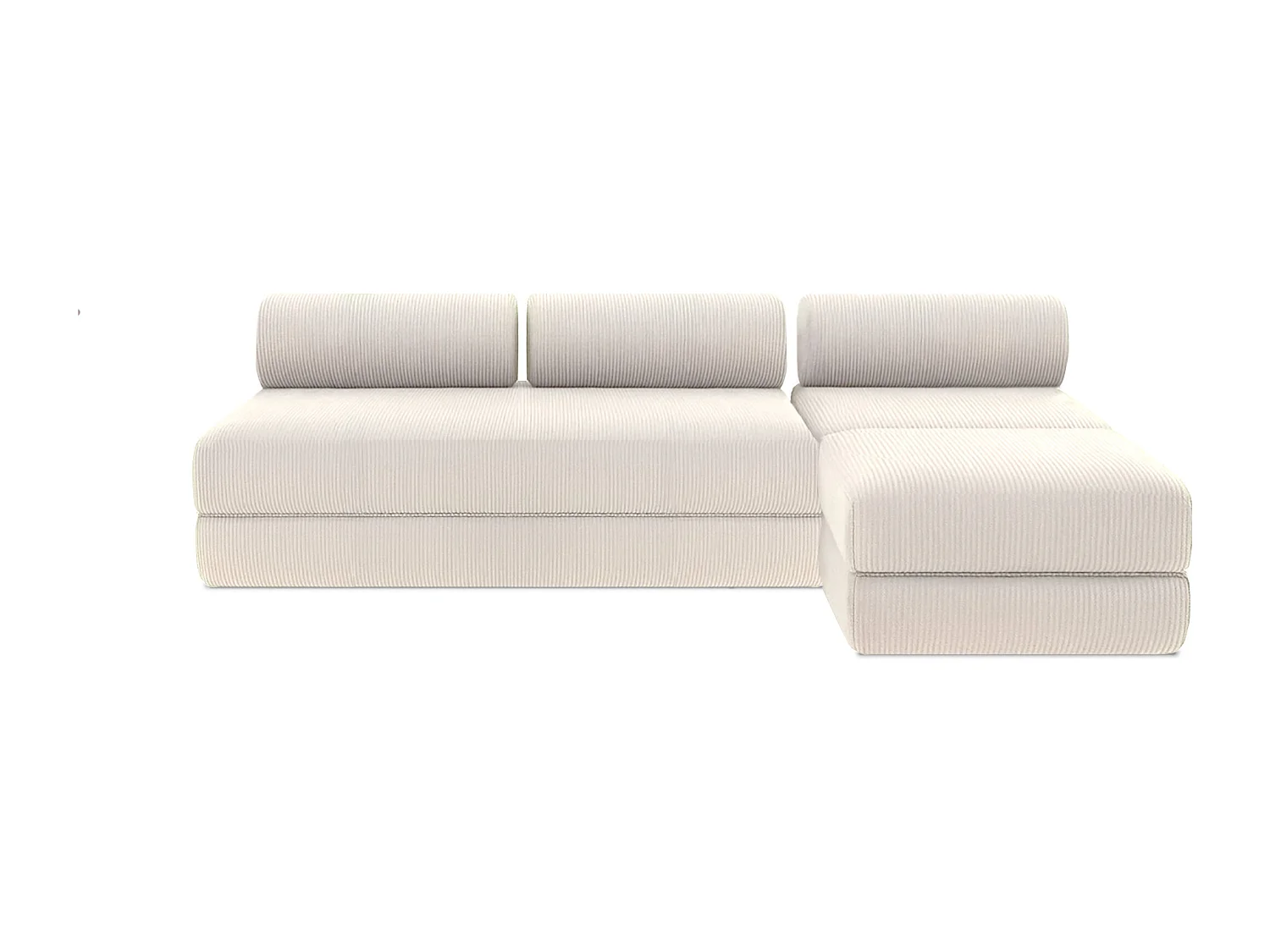 Canapé d'angle modulable et convertible 6 places - Velours côtelé - Blanc