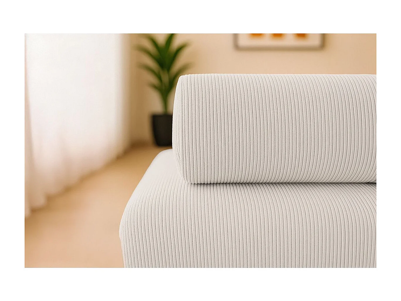 Canapé d'angle modulable et convertible 6 places - Velours côtelé - Blanc