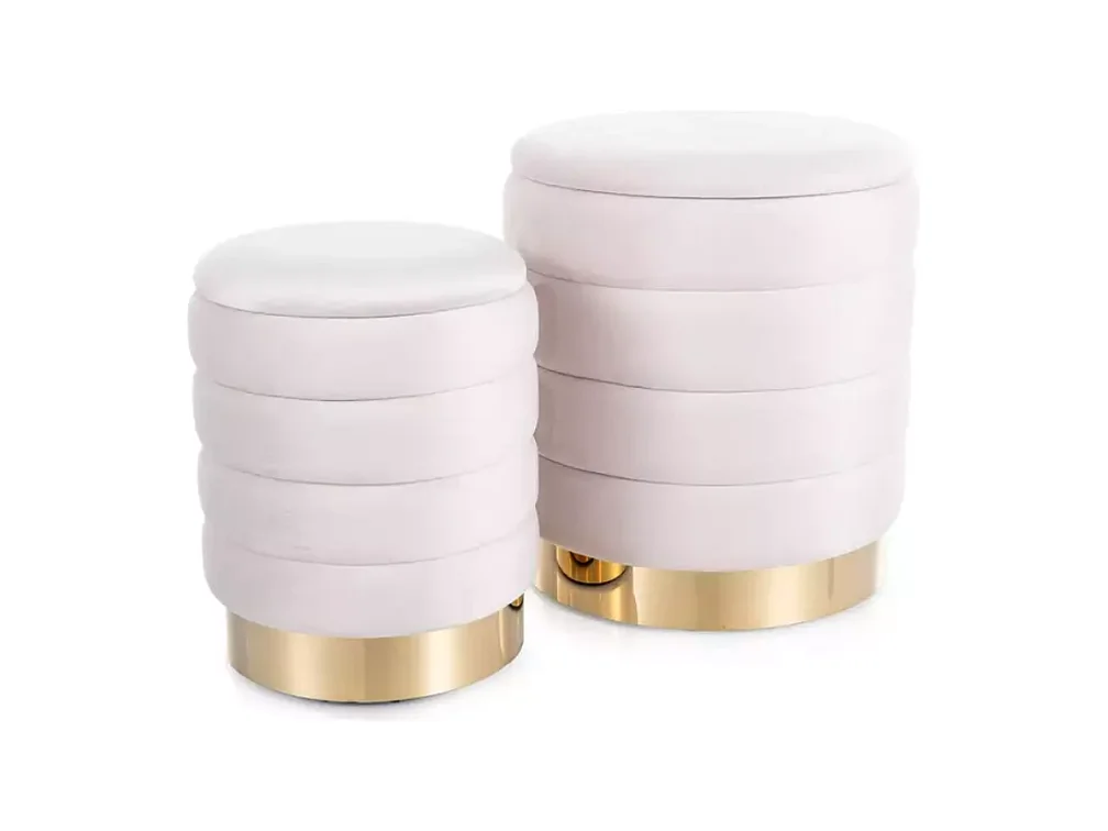 Pouf de rangement en velours beige avec base dorée SOULIER