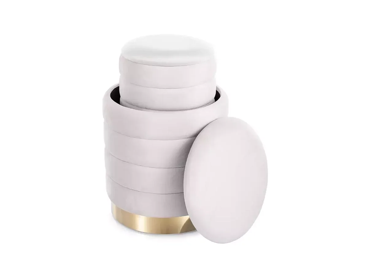 Pouf de rangement en velours beige avec base dorée SOULIER