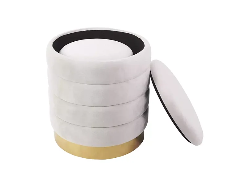 Pouf de rangement en velours beige avec base dorée SOULIER