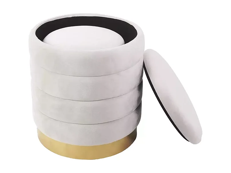 Pouf de rangement en velours beige avec base dorée SOULIER
