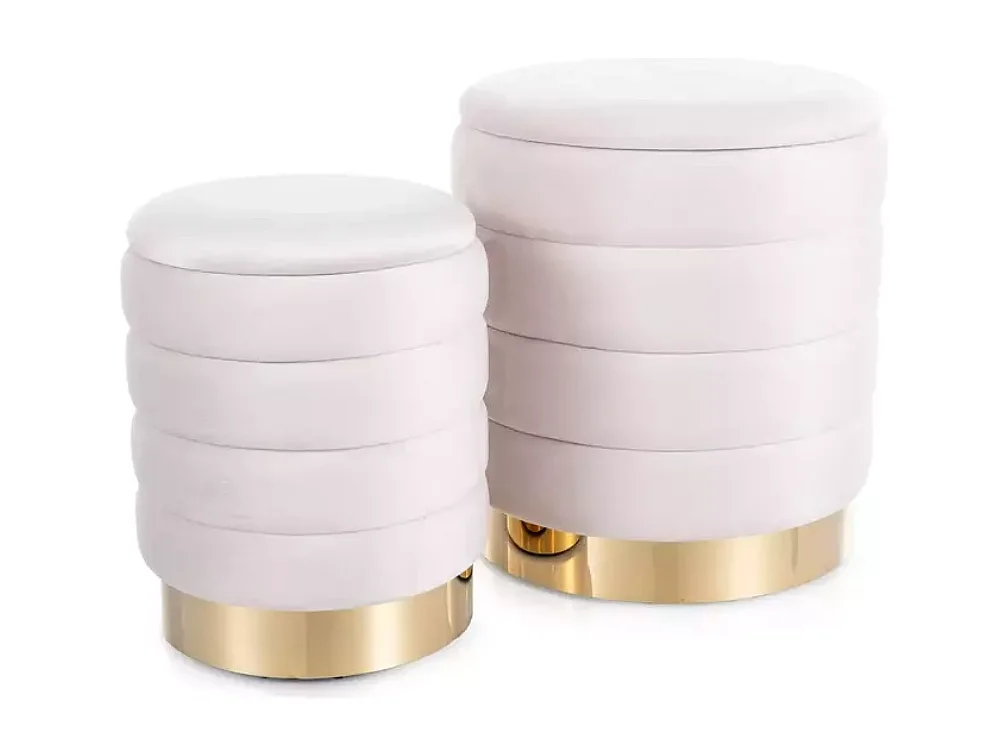 Pouf de rangement en velours beige avec base dorée SOULIER