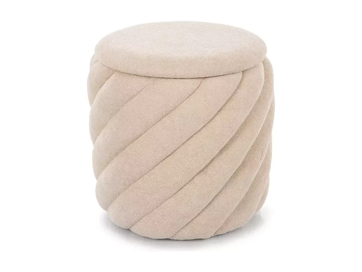 Pouf rond en tissu beige avec rangement intégré et finition spirale originale SORARO