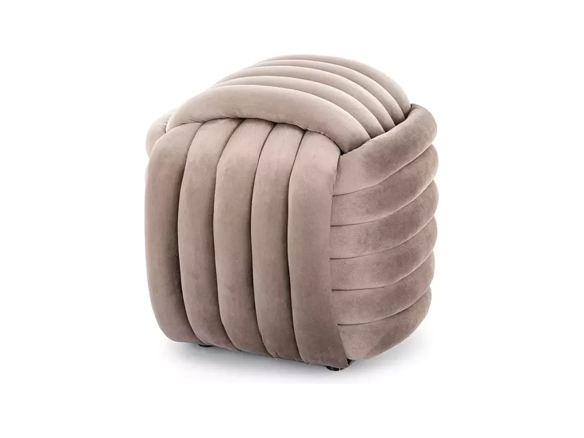 Pouf matelassé en velours beige, design compact et moderne MOLIAR
