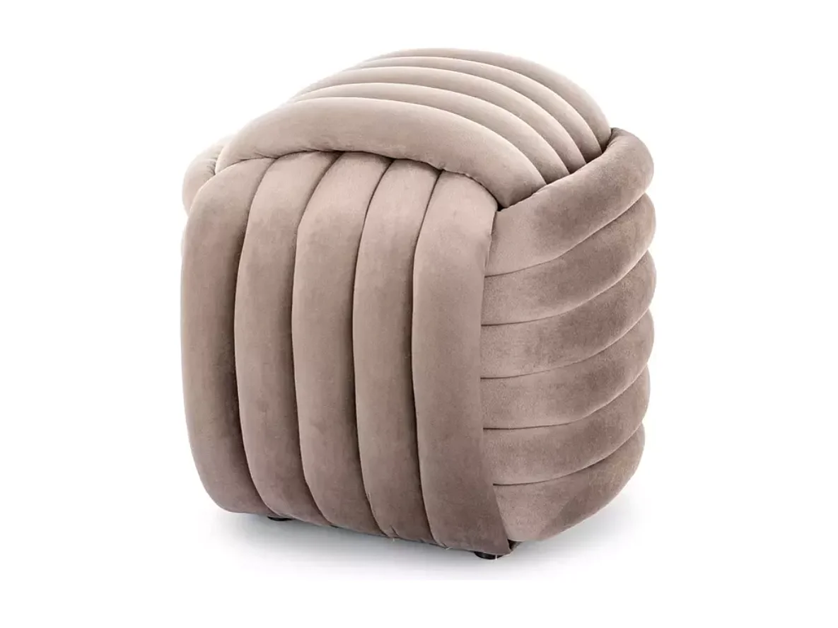 Pouf matelassé en velours beige, design compact et moderne MOLIAR