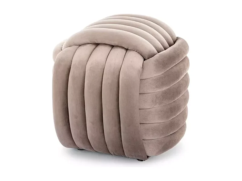 Pouf matelassé en velours beige, design compact et moderne MOLIAR