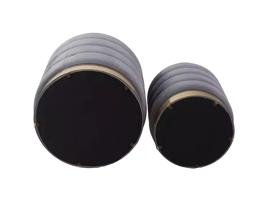 Pouf en velours gris avec rangement et base dorée, deux tailles emboîtables SOULIER