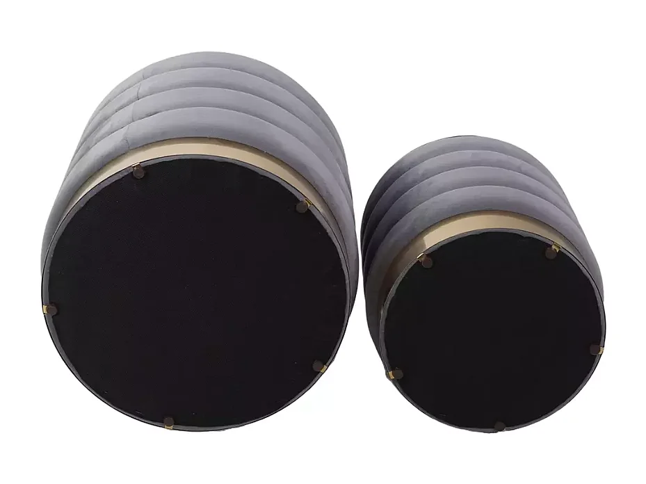 Pouf en velours gris avec rangement et base dorée, deux tailles emboîtables SOULIER