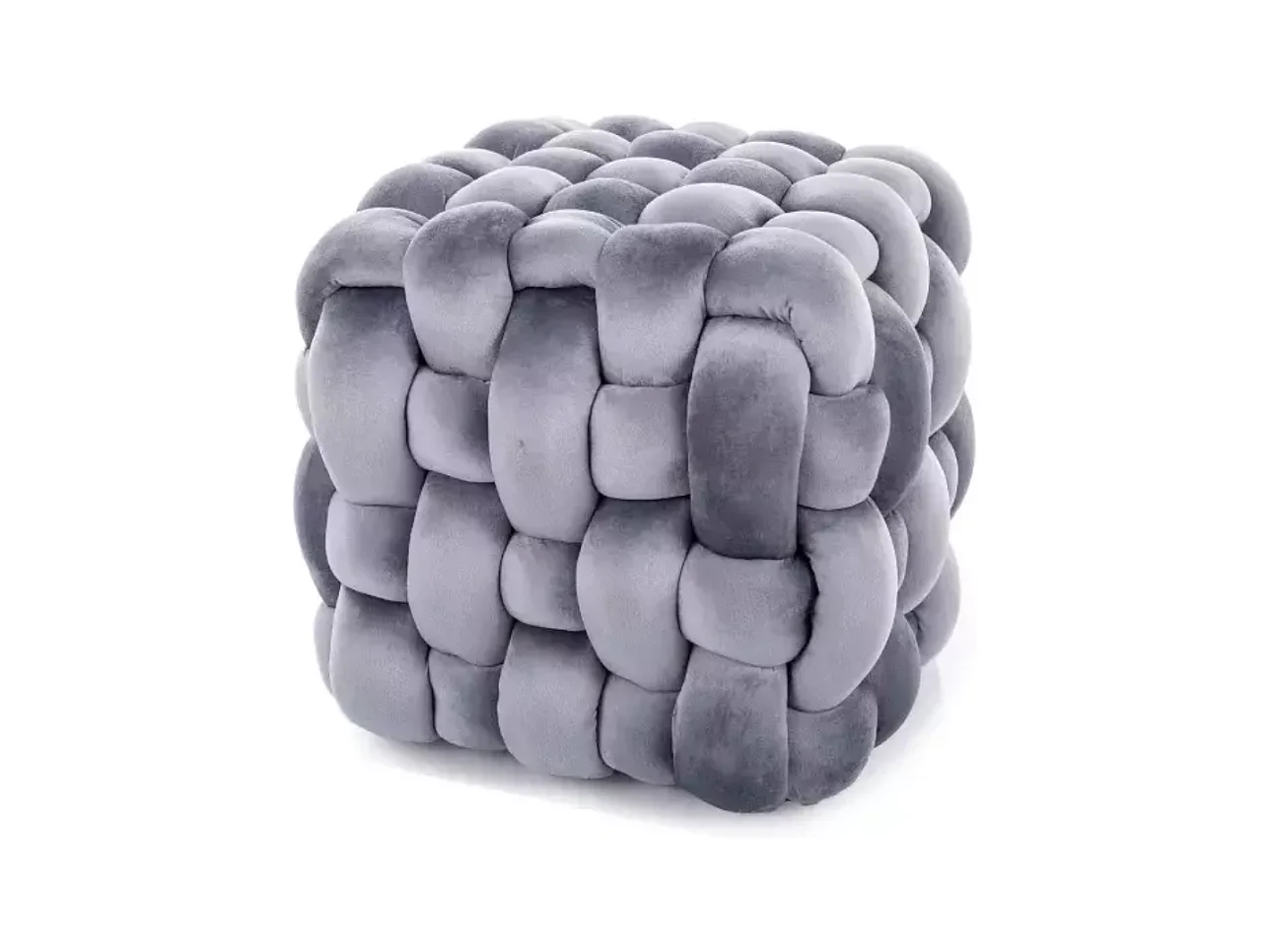 Pouf en velours gris avec tressage épais et rembourrage moelleux carré PROPULZ