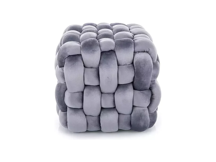 Pouf en velours gris avec tressage épais et rembourrage moelleux carré PROPULZ
