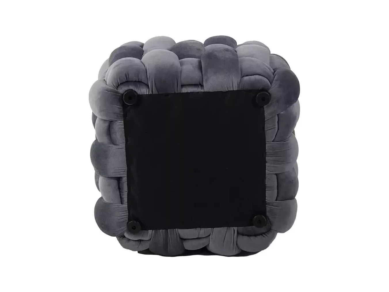 Pouf en velours gris avec tressage épais et rembourrage moelleux carré PROPULZ