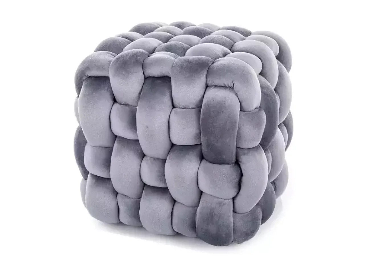 Pouf en velours gris avec tressage épais et rembourrage moelleux carré PROPULZ