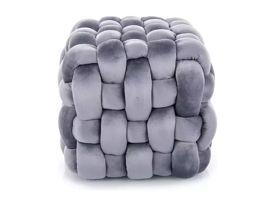 Pouf en velours gris avec tressage épais et rembourrage moelleux carré PROPULZ