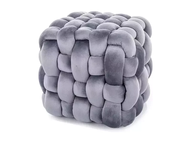 Pouf en velours gris avec tressage épais et rembourrage moelleux carré PROPULZ