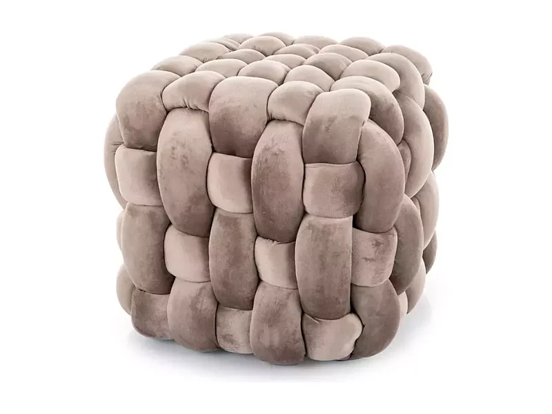 Pouf tressé en velours beige avec assise généreuse et structure carrée PROPULZ