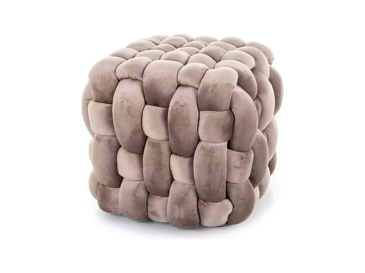 Pouf tressé en velours beige avec assise généreuse et structure carrée PROPULZ