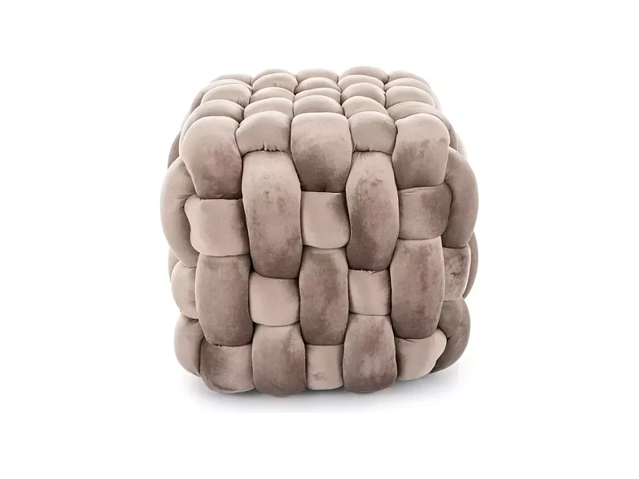 Pouf tressé en velours beige avec assise généreuse et structure carrée PROPULZ