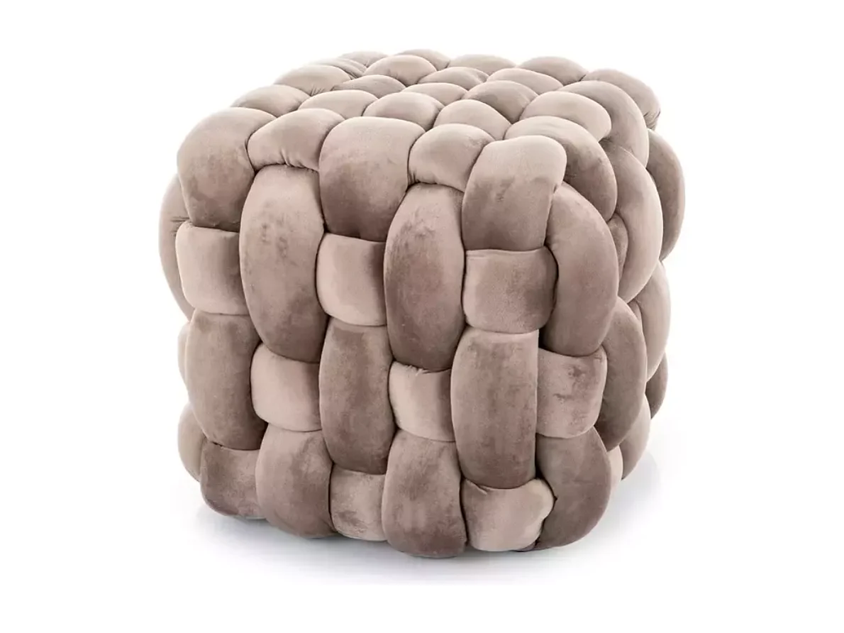 Pouf tressé en velours beige avec assise généreuse et structure carrée PROPULZ