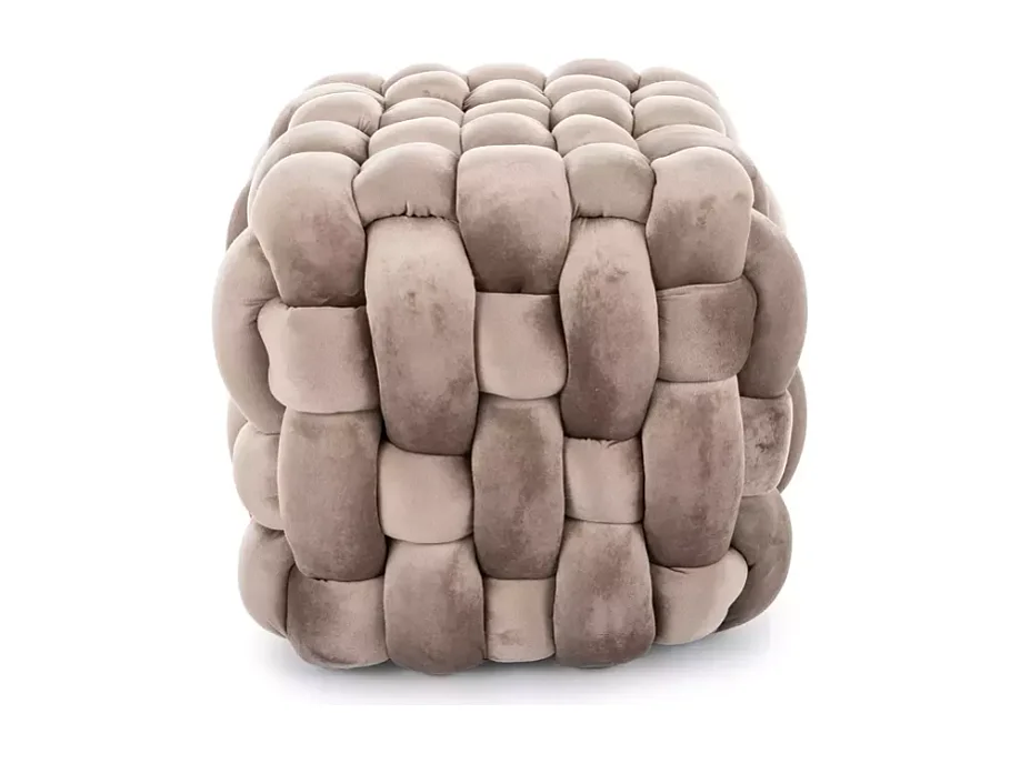 Pouf tressé en velours beige avec assise généreuse et structure carrée PROPULZ