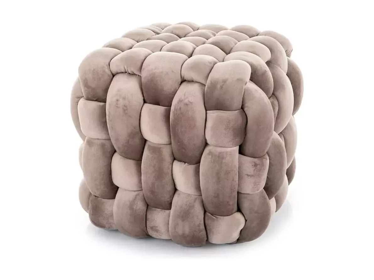 Pouf tressé en velours beige avec assise généreuse et structure carrée PROPULZ