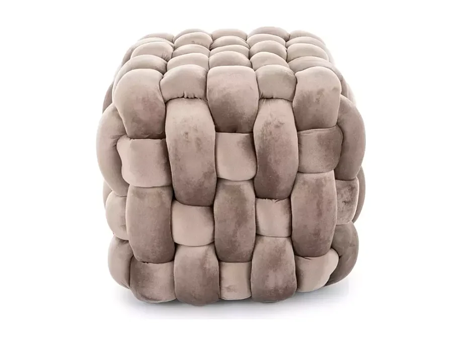 Pouf tressé en velours beige avec assise généreuse et structure carrée PROPULZ