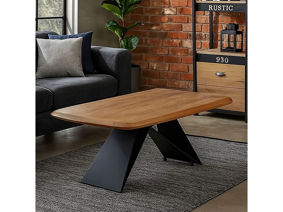 Table basse acacia massif 110 x 60 cm pied X métal noir HIMERA