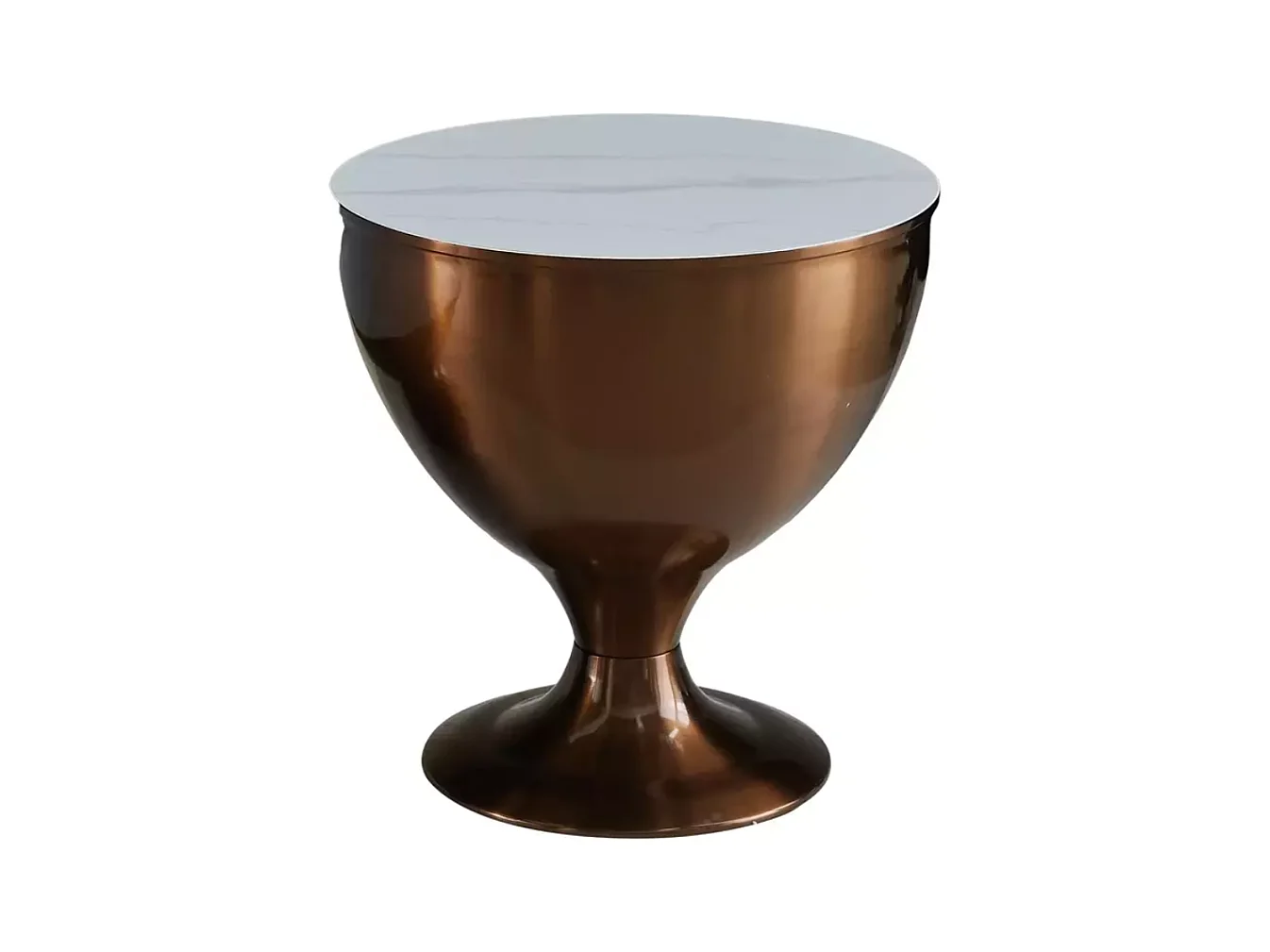 Ensemble de deux petites tables d'appoint rondes en métal effet marbre blanc et cuivre hauteur 38 cm LUNEL