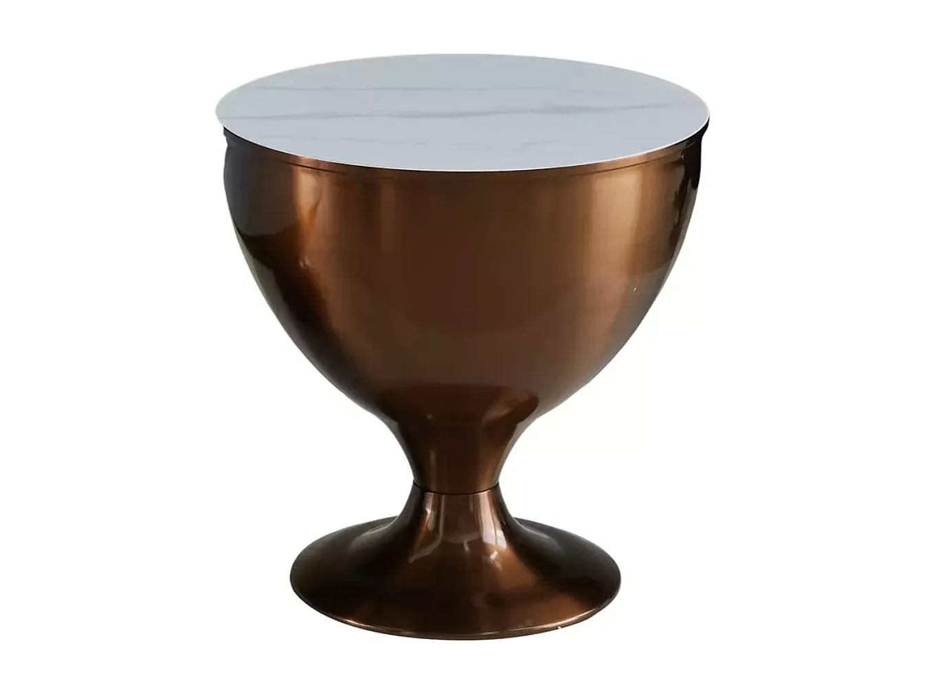 Ensemble de deux petites tables d'appoint rondes en métal effet marbre blanc et cuivre hauteur 38 cm LUNEL