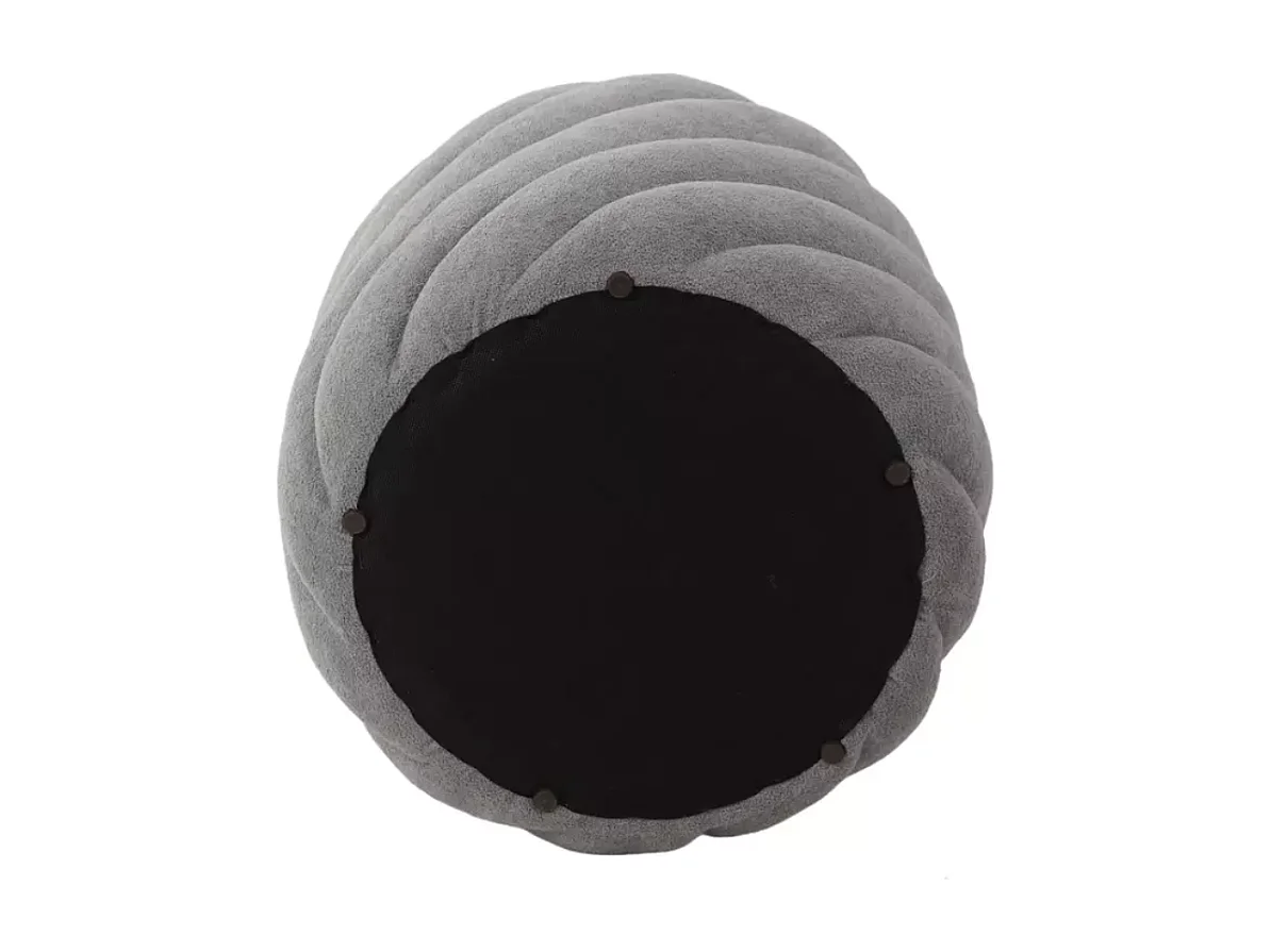 Pouf rond en tissu gris avec rangement intérieur et effet spirale SORARO