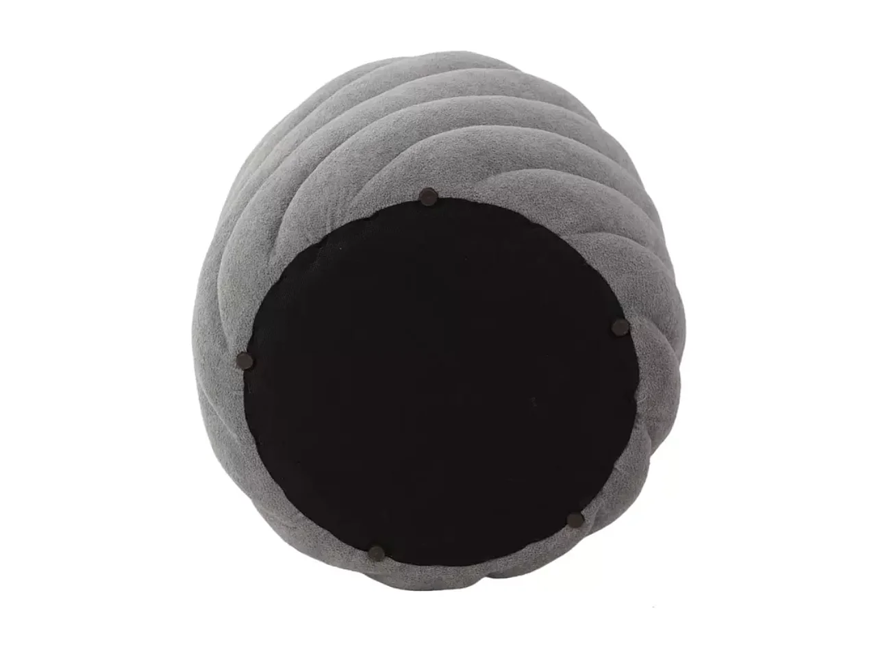 Pouf rond en tissu gris avec rangement intérieur et effet spirale SORARO