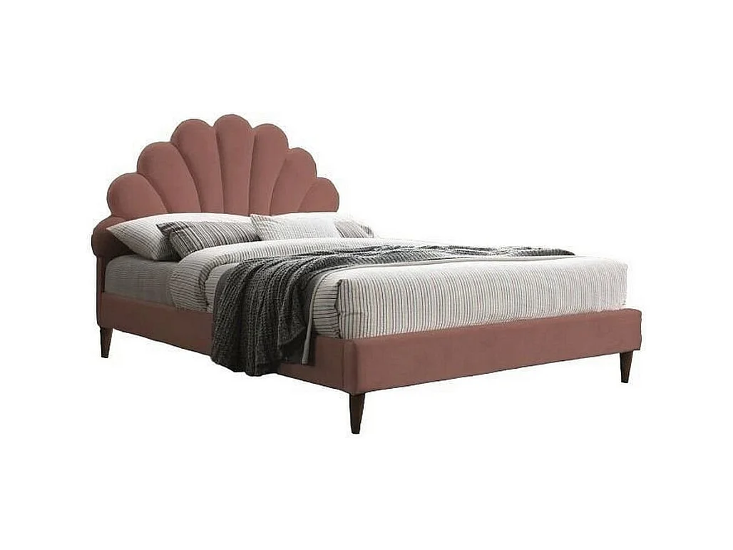 Cama de concha de terciopelo rosa Sohan 160 x 200 cm