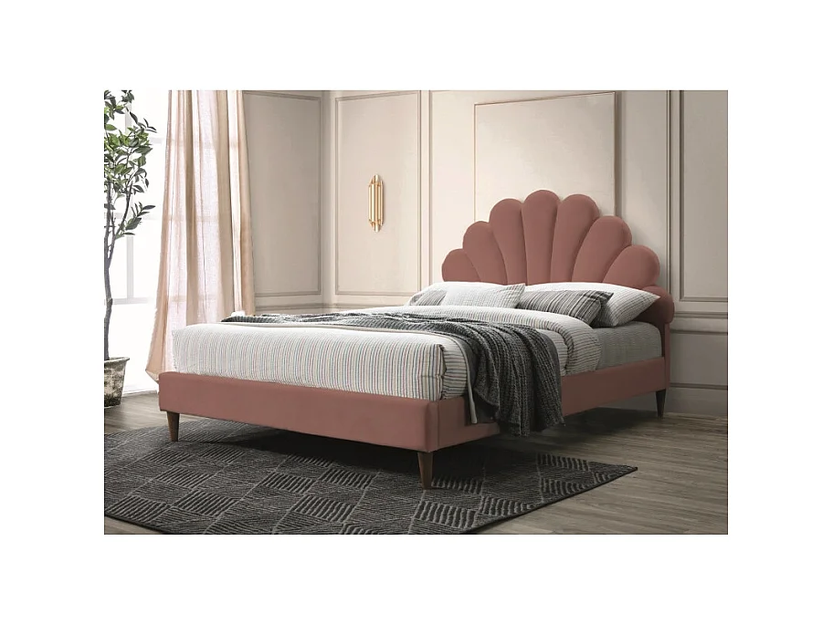Cama de concha de terciopelo rosa Sohan 160 x 200 cm