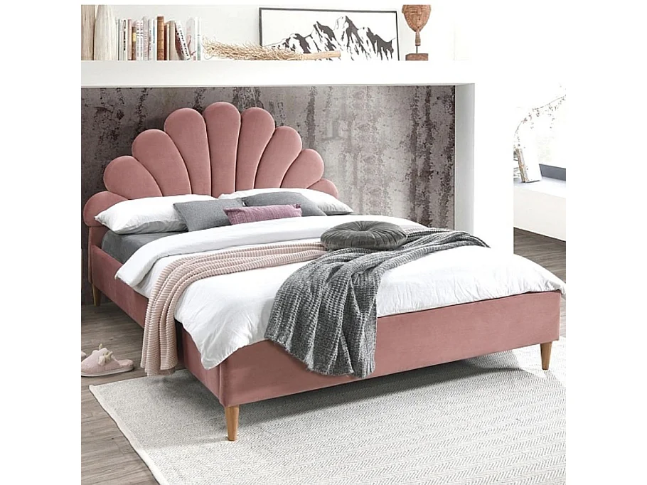Letto Sohan in velluto rosa conchiglia 160 x 200 cm