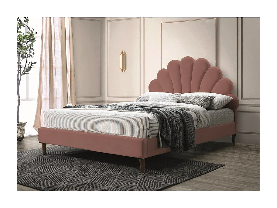 Letto Sohan in velluto rosa conchiglia 160 x 200 cm