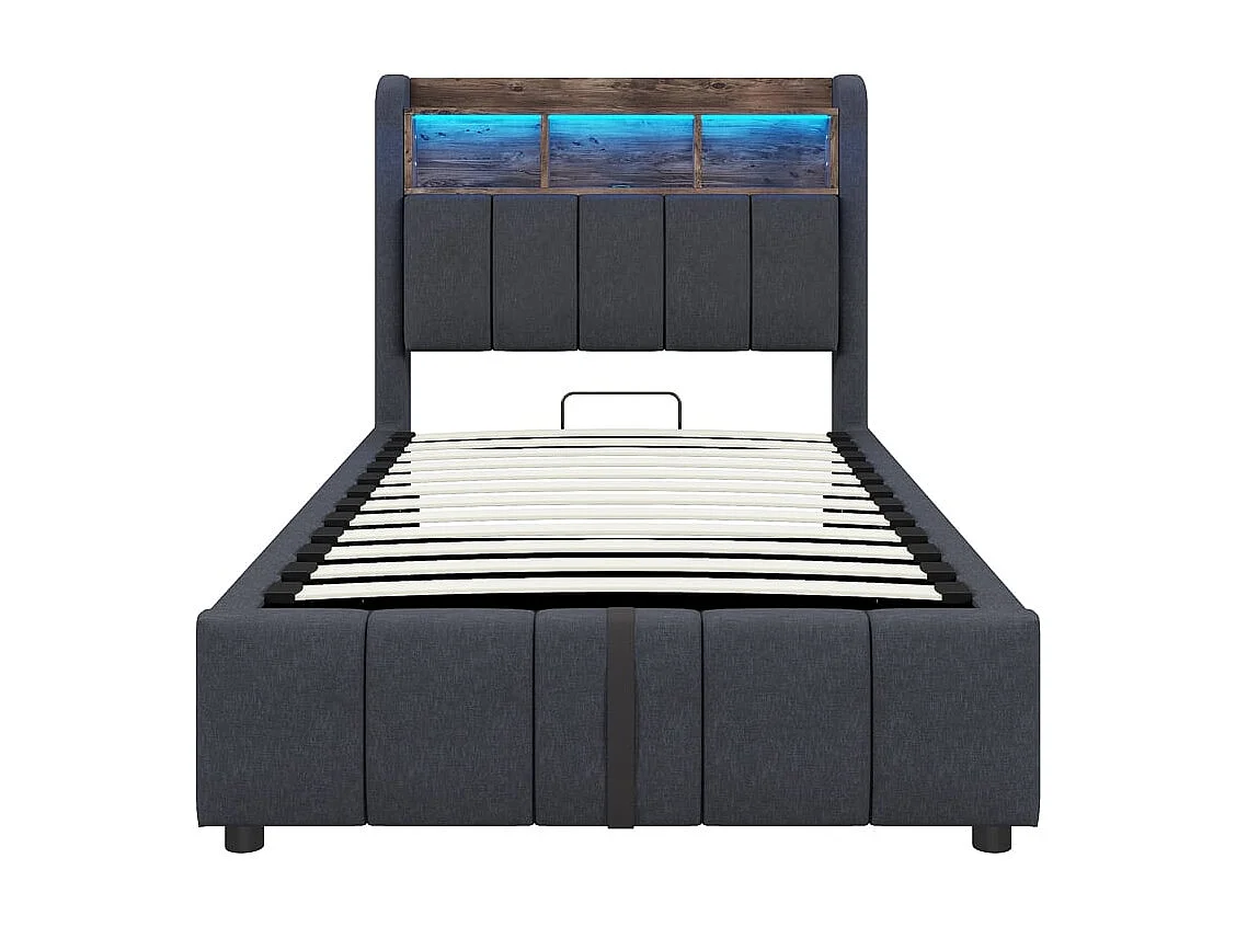 Cama individual para niño 90 x 200 cm, con iluminación LED y puerto USB, gris lino