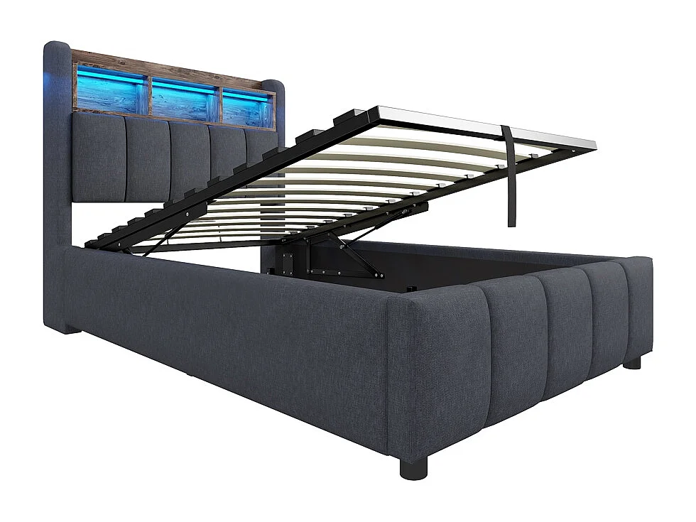 Cama individual para niño 90 x 200 cm, con iluminación LED y puerto USB, gris lino