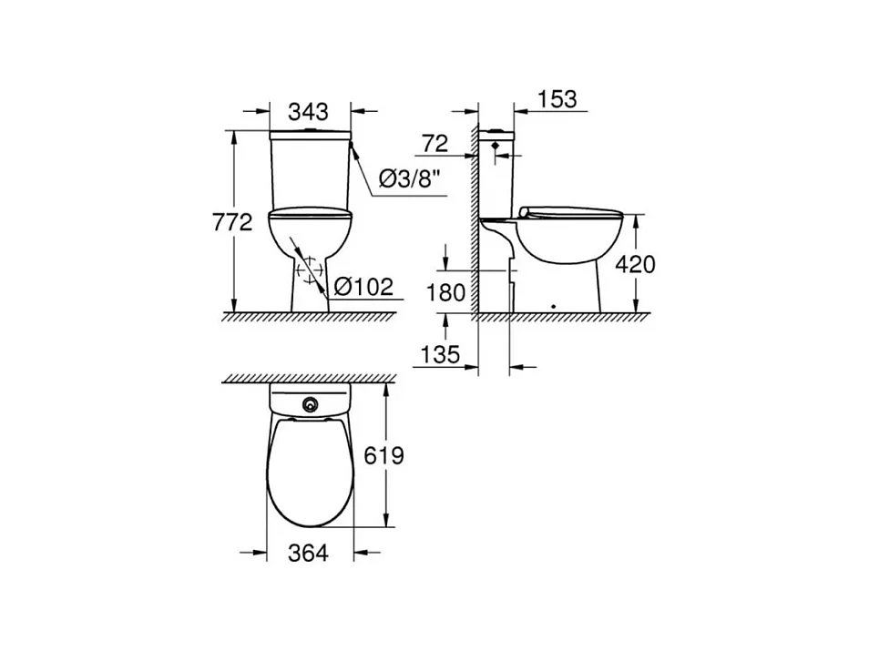 GROHE WC à poser Bau Ceramic avec bride