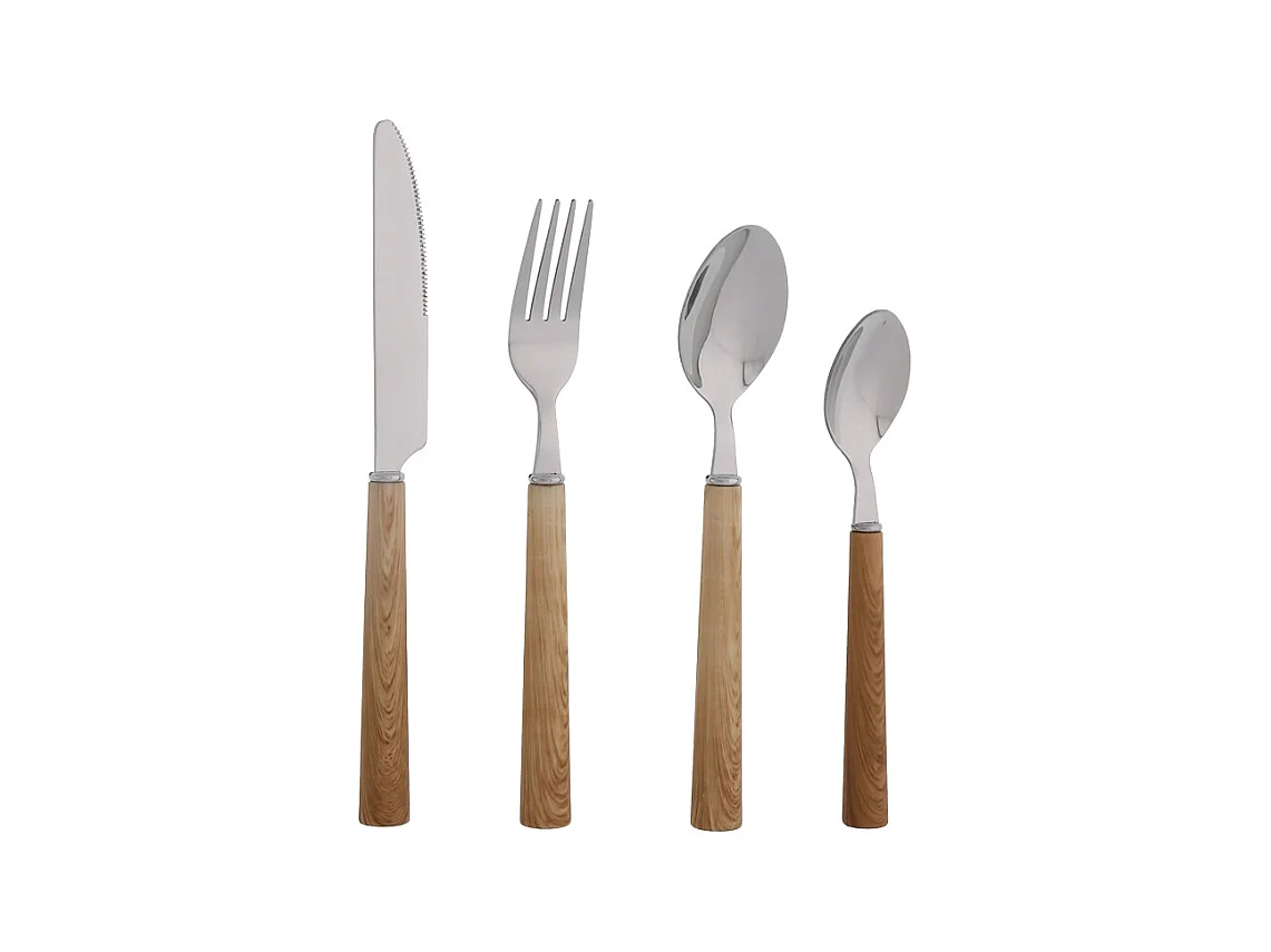 Coffret ménagère de 24 pièces round façon bois